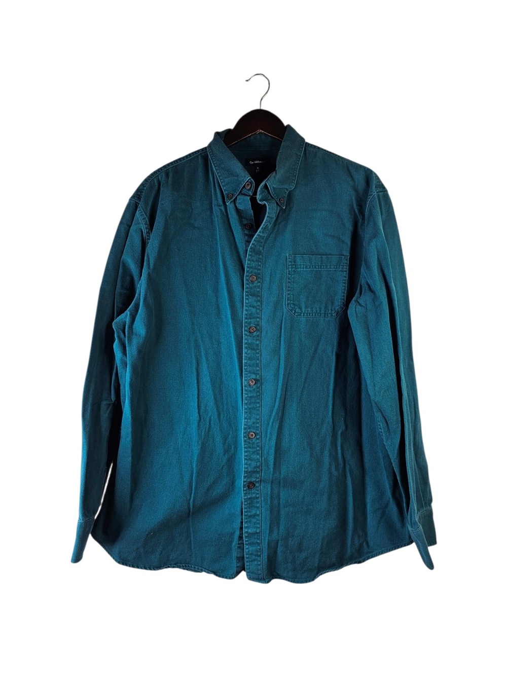 Croft Barrow Mens XL Teal Green Cotton Canvas Long Sleeve Button Down Shirt